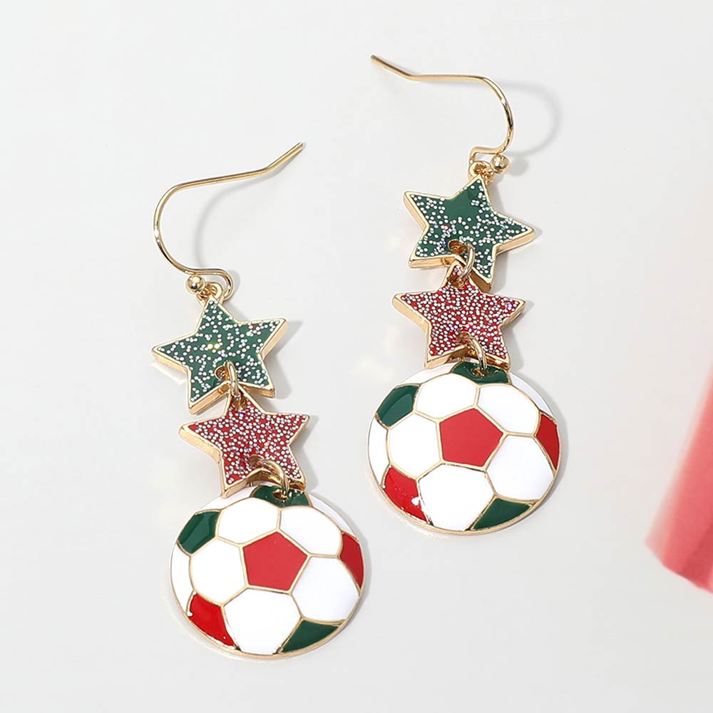 Madeline Love Green, Red Italy Glittered Double Star Soccer Ball Drop Earrings