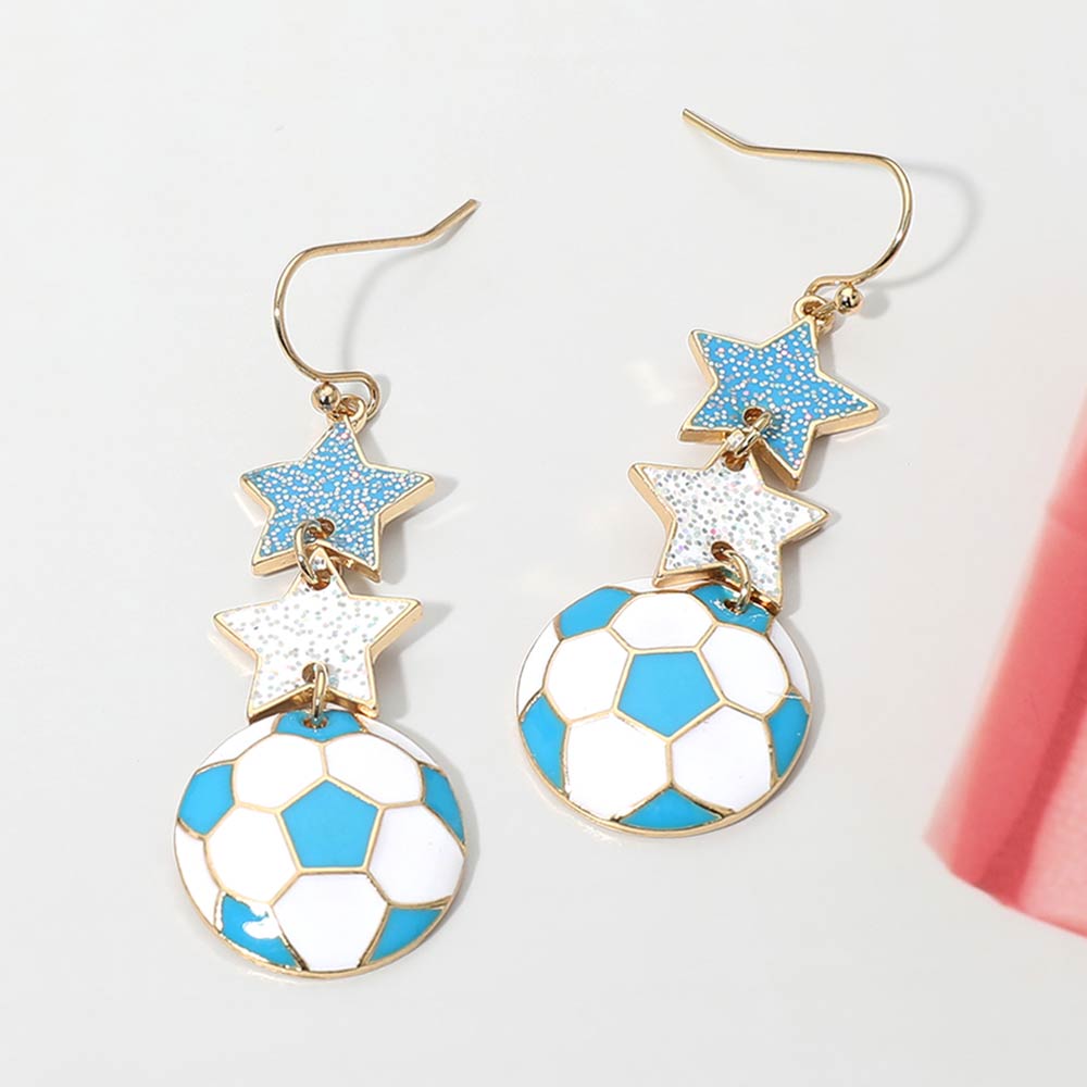 Madeline Love Blue, White Argentina Glittered Double Star Soccer Ball Drop Earrings