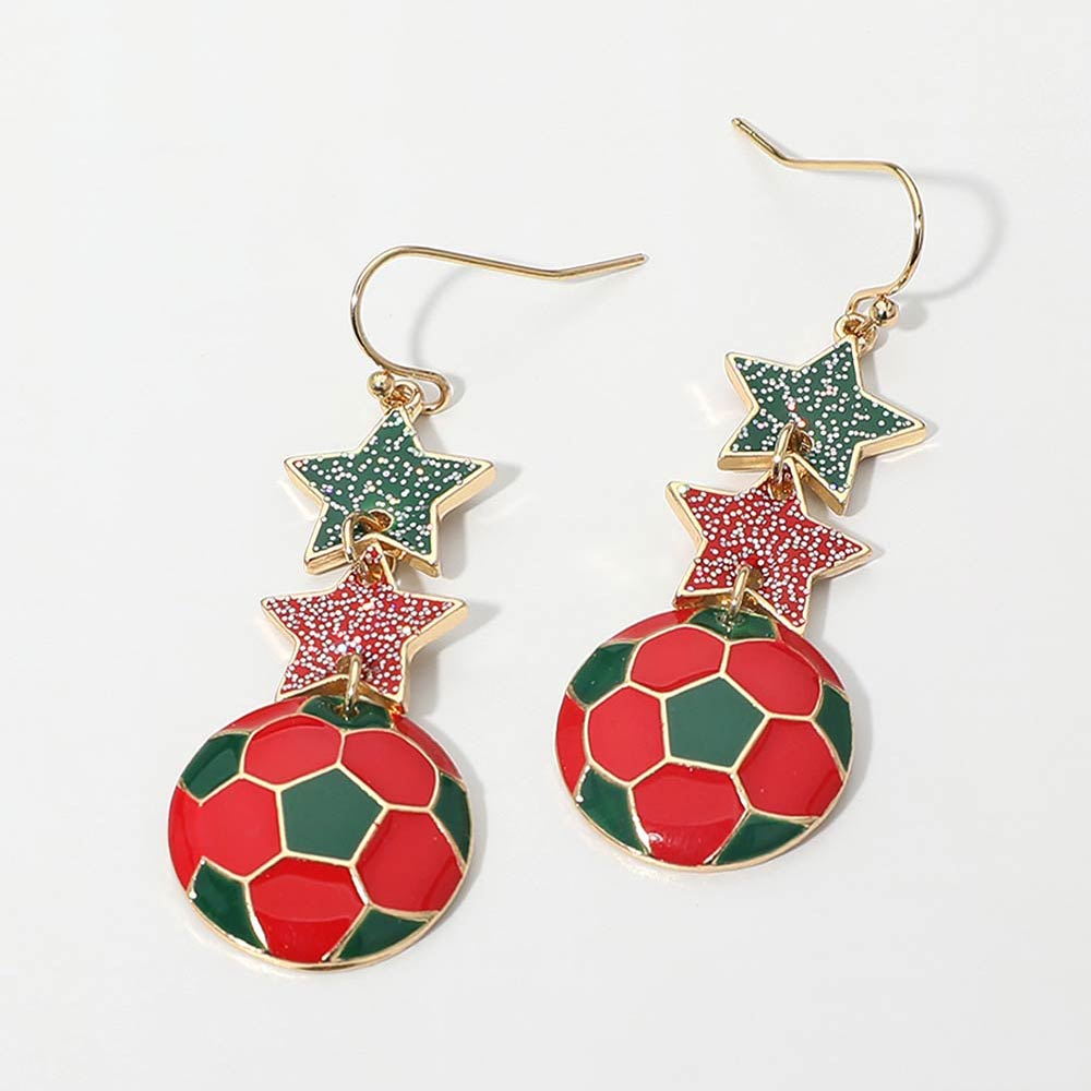 Madeline Love Green, Red Portugal Glittered Double Star Soccer Ball Drop Earrings