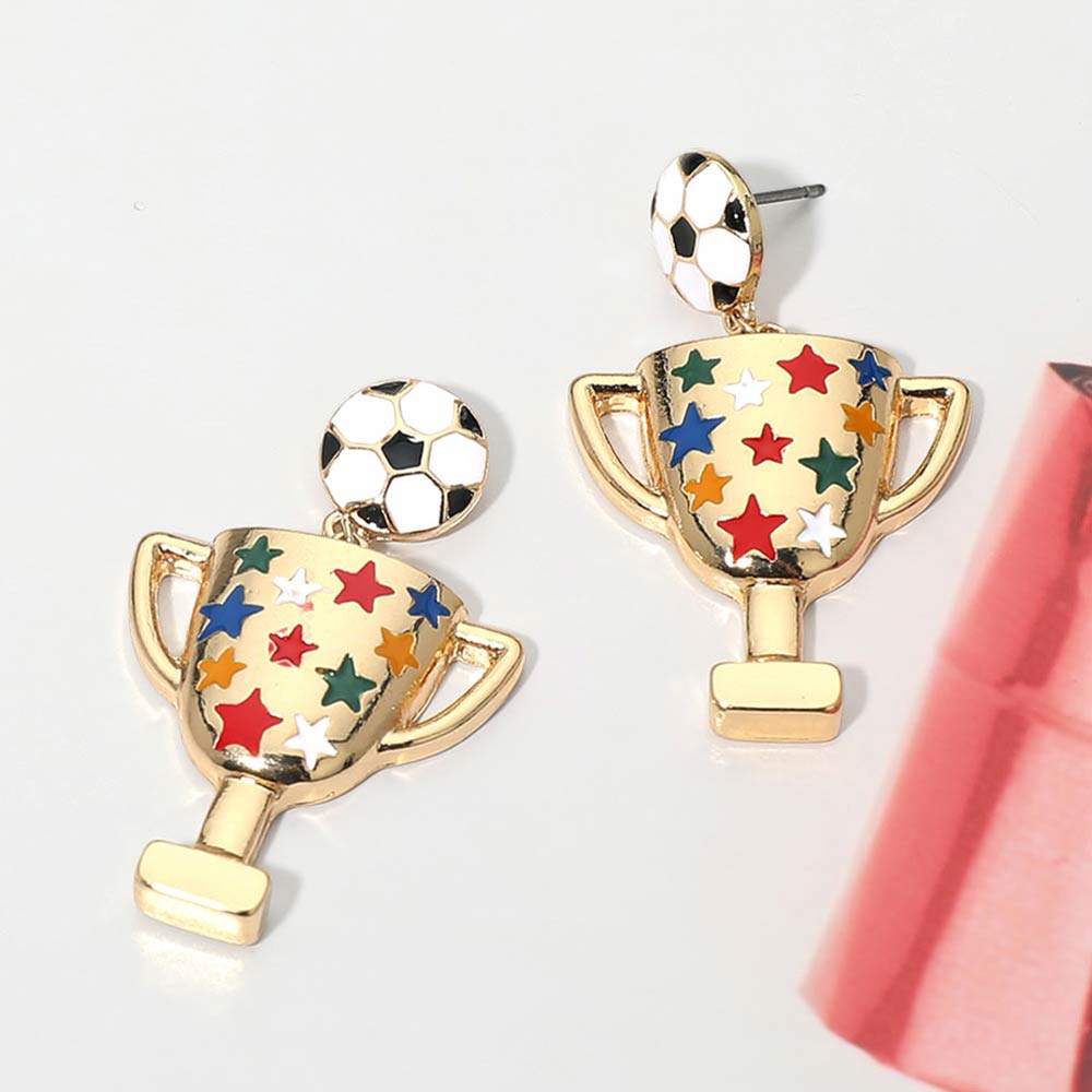 Madeline Love Gold Soccer Trophy Drop Dangle Earrings
