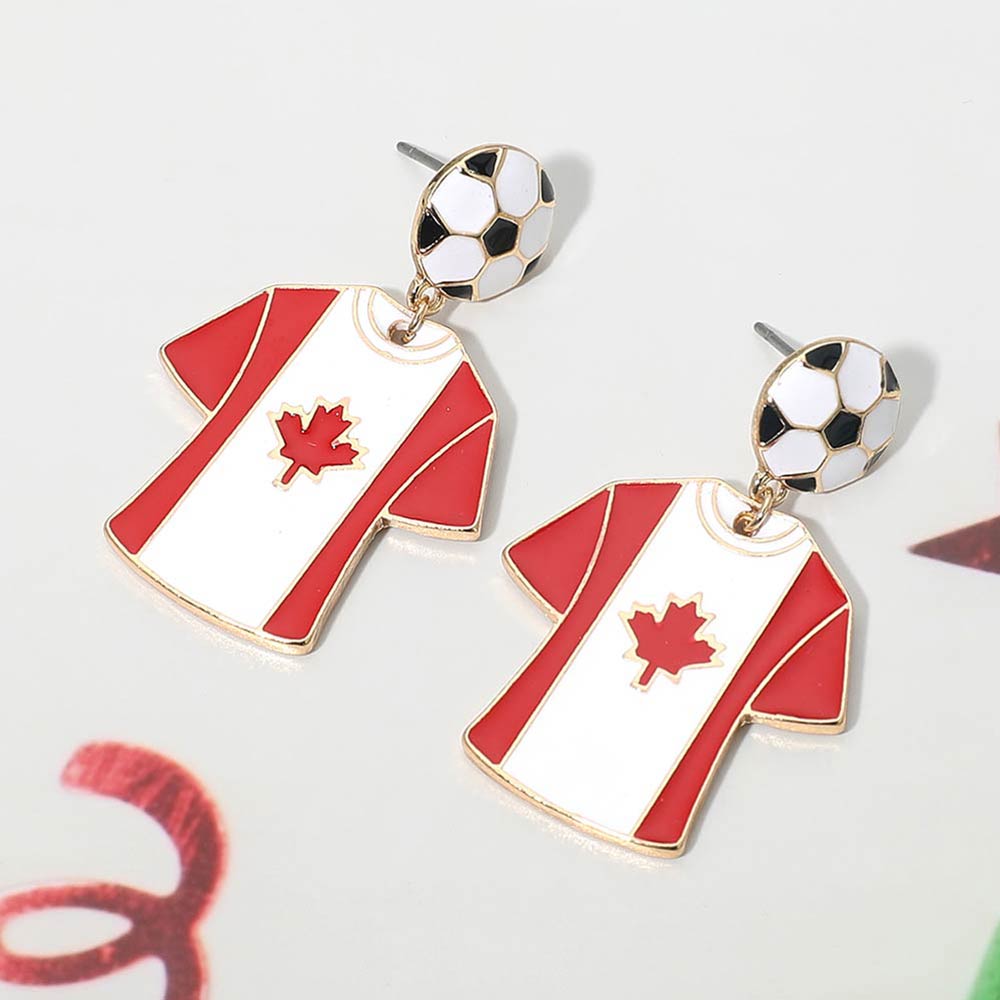 Madeline Love Red, White Canada Soccer Jersey Drop Earrings