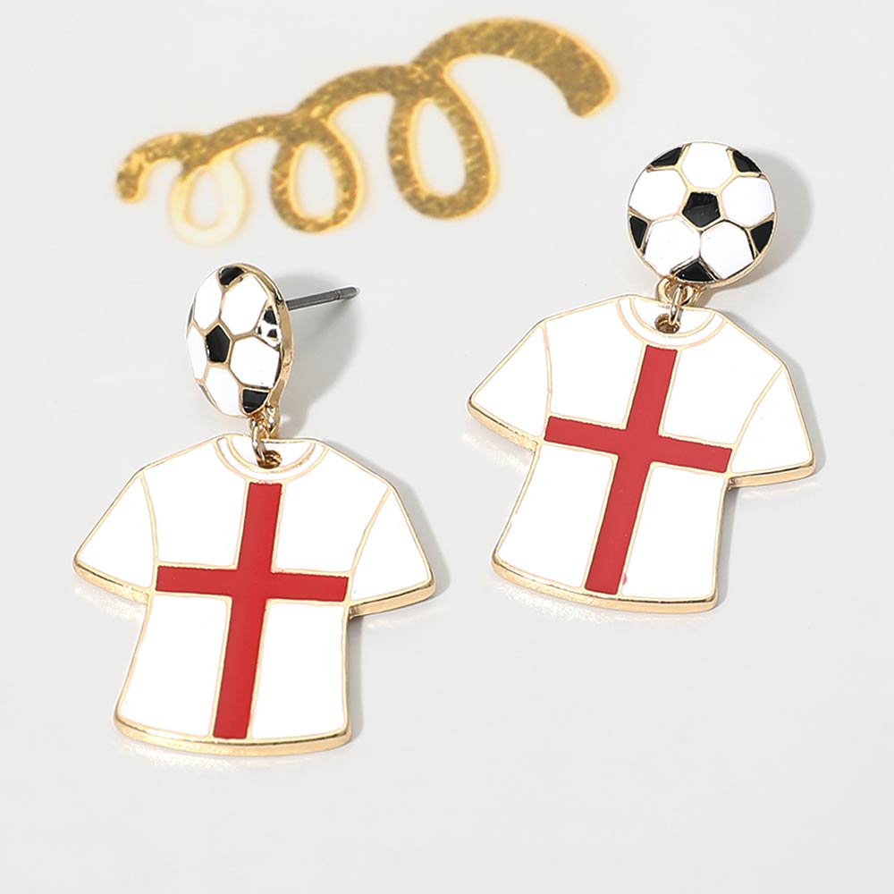 Madeline Love Red, White England Soccer Jersey Drop Earrings
