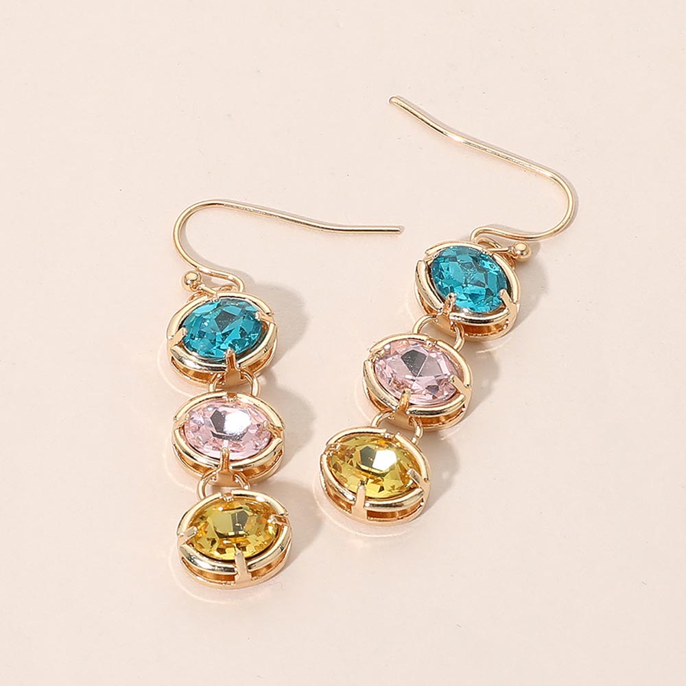 Madeline Love Gold, Multi Faceted Oval Stone Link Drop Earrings