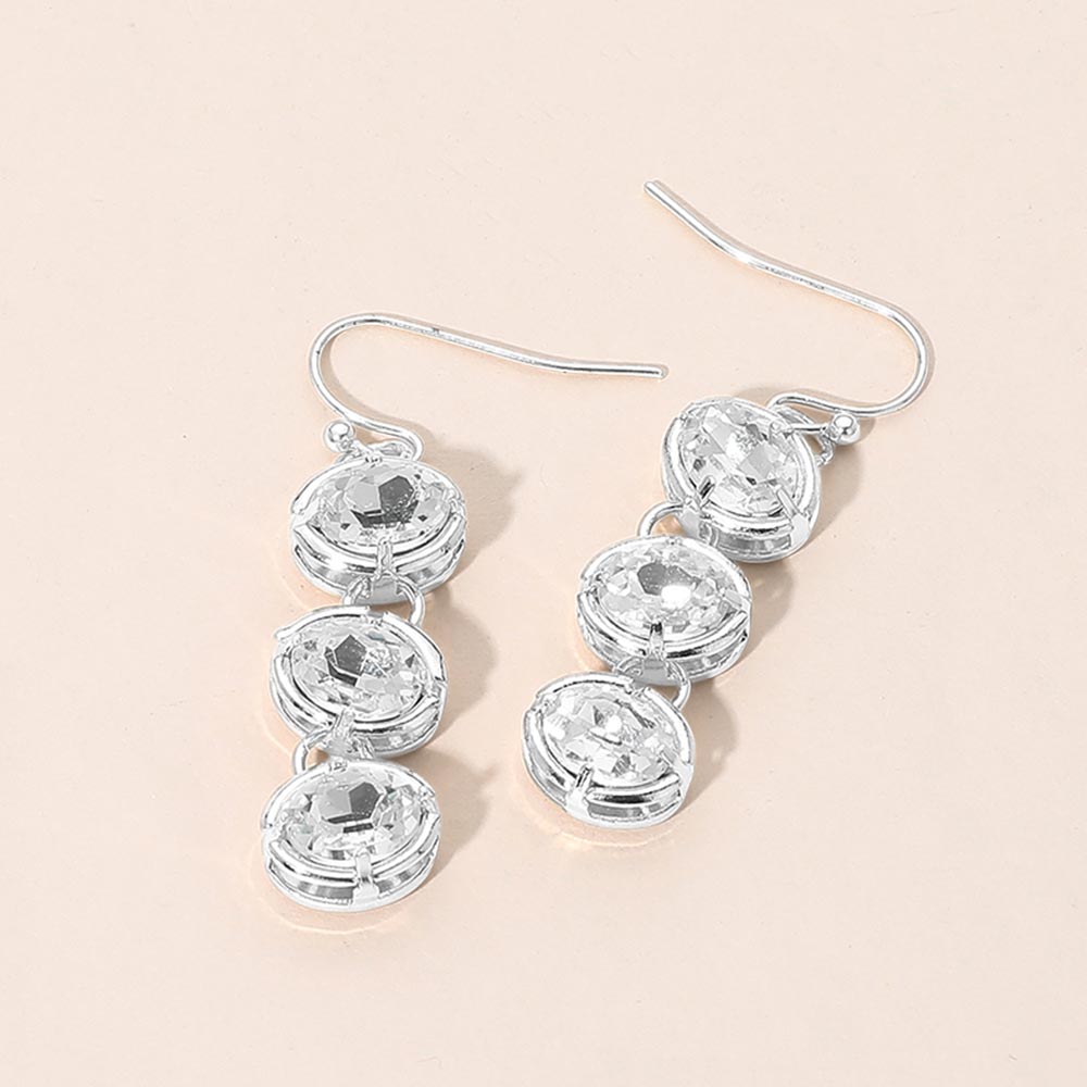 Madeline Love Clear, Rhodium Faceted Oval Stone Link Drop Earrings