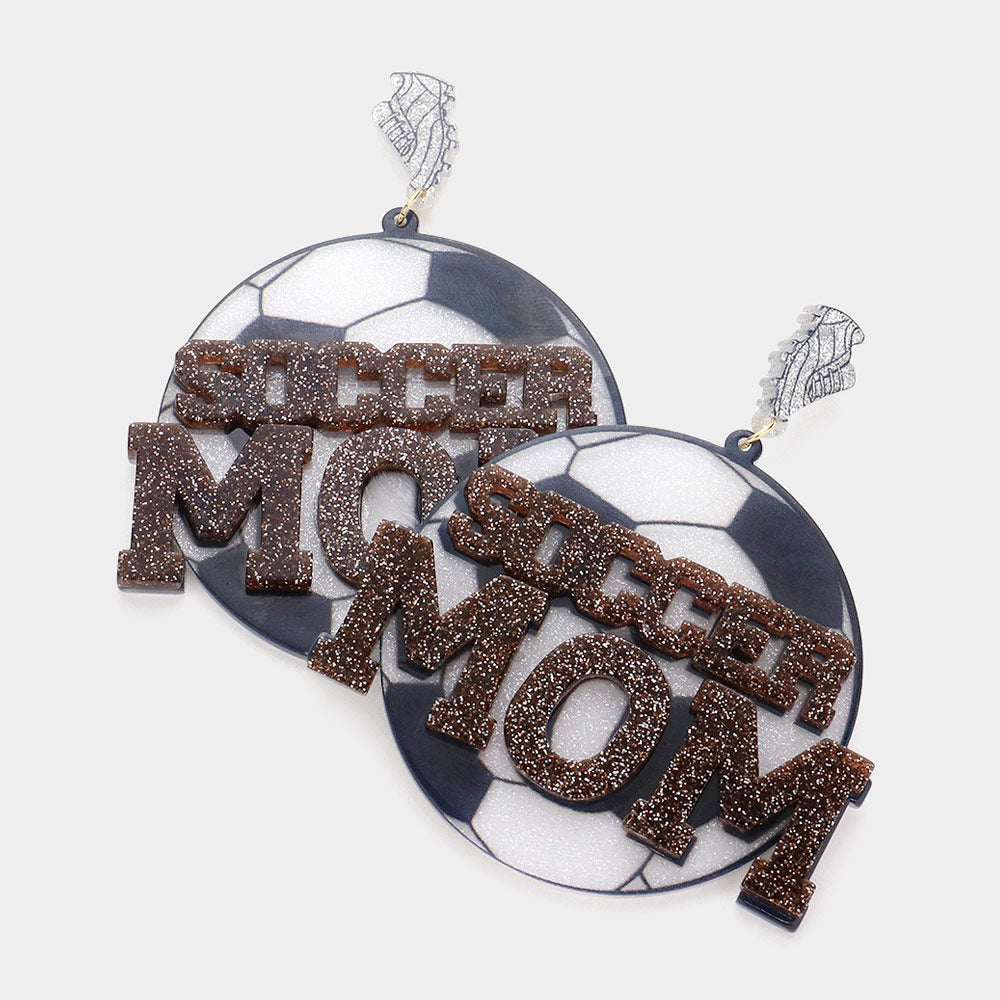 Madeline Love Black, White Soccer Mom Message Glittered Resin Ball Dangle Earrings