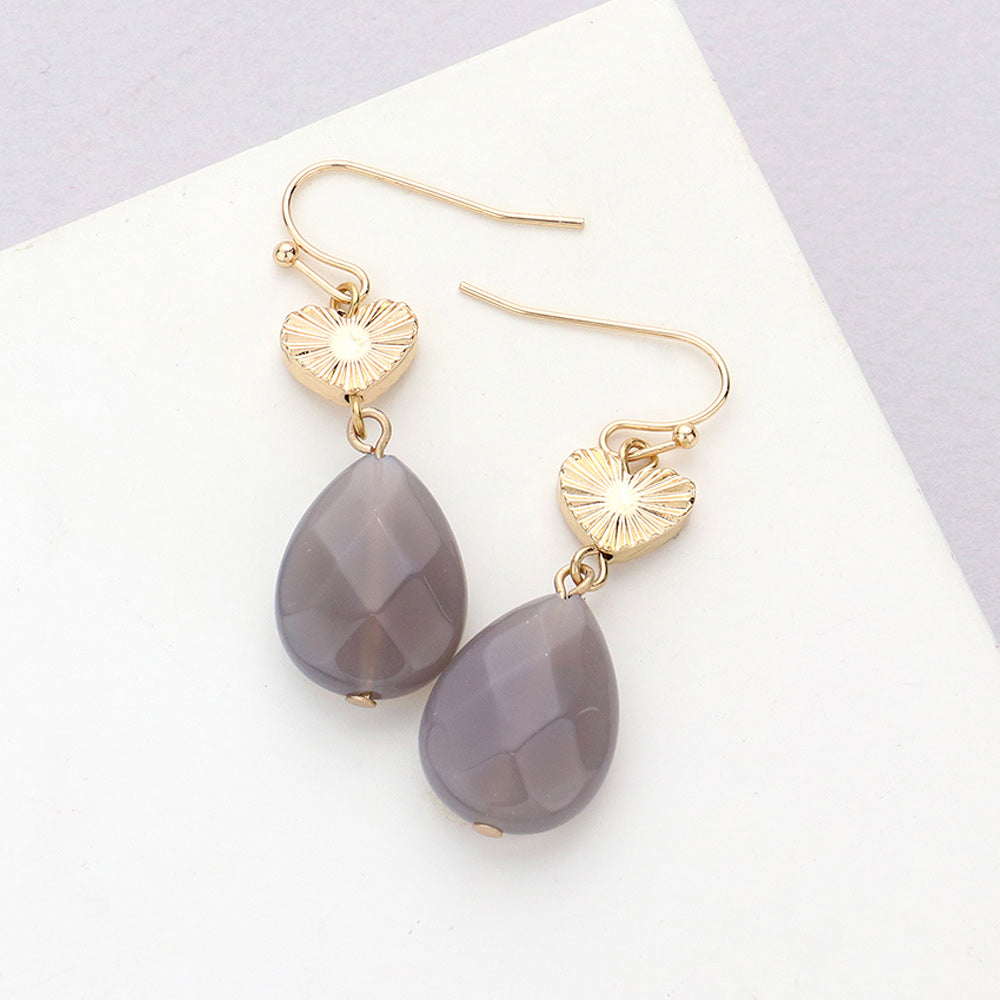 Madeline Love Gray Metal Heart Teardrop Natural Stone Link Dangle Earrings