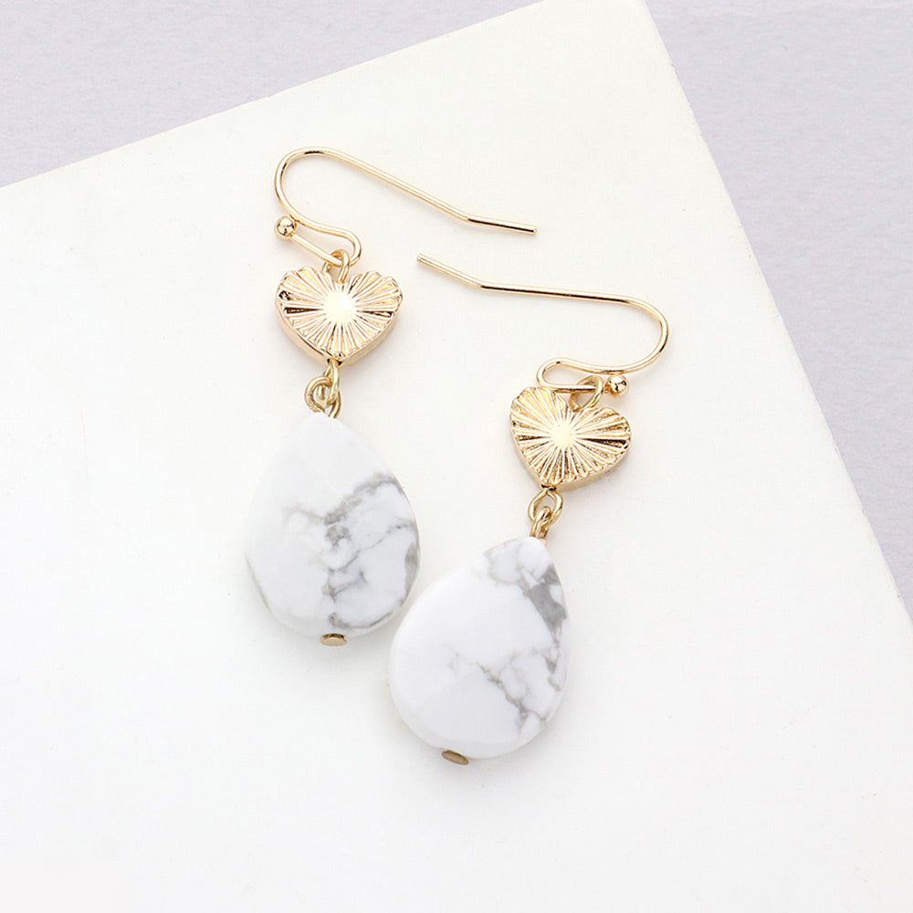 Madeline Love Howlite Metal Heart Teardrop Natural Stone Link Dangle Earrings