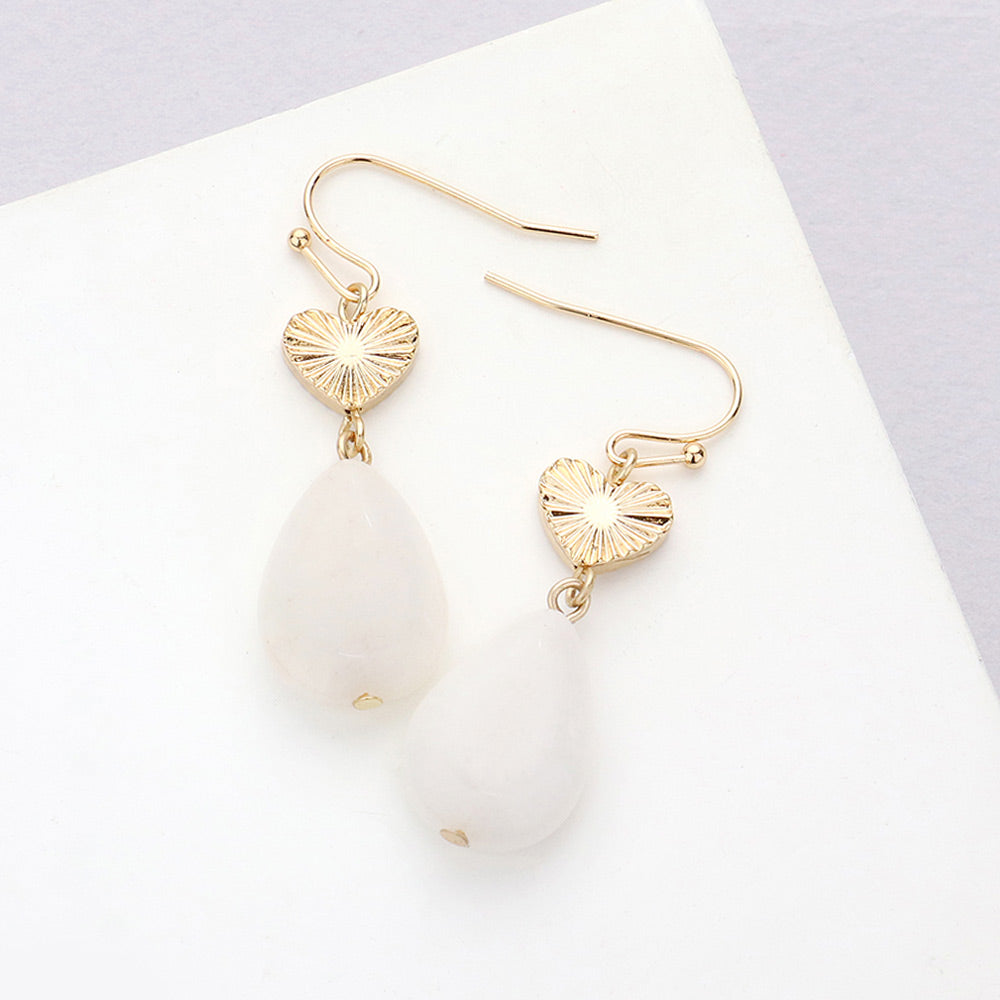 Madeline Love Ivory Metal Heart Teardrop Natural Stone Link Dangle Earrings