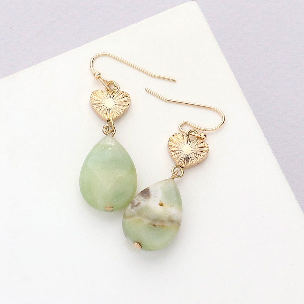 Madeline Love Mint Metal Heart Teardrop Natural Stone Link Dangle Earrings
