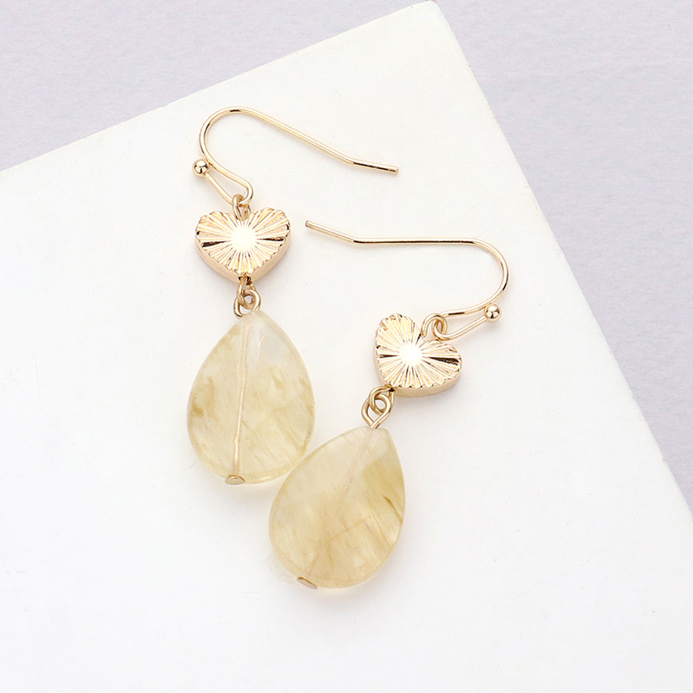 Madeline Love Neutral Metal Heart Teardrop Natural Stone Link Dangle Earrings