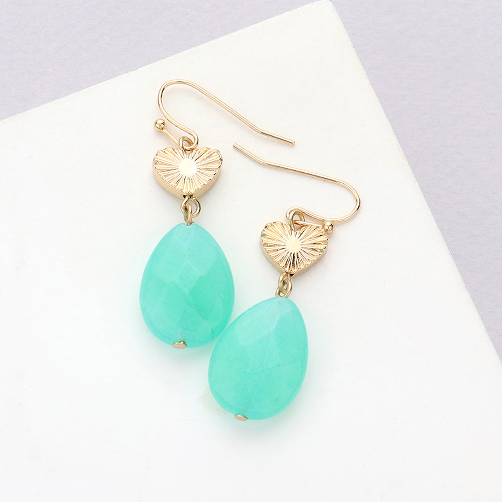 Madeline Love Green Metal Heart Teardrop Natural Stone Link Dangle Earrings