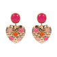 Madeline Love Hot Pink Round Stone Embellished Textured Metal Heart Dangle Earrings - desc