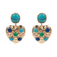 Madeline Love Turquoise Round Stone Embellished Textured Metal Heart Dangle Earrings - desc