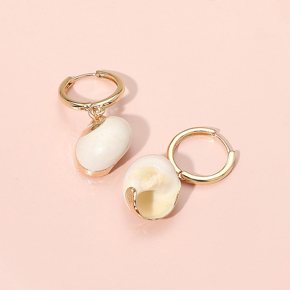 Gold, Mother of Pearl Sea Shell Dangle Earrings