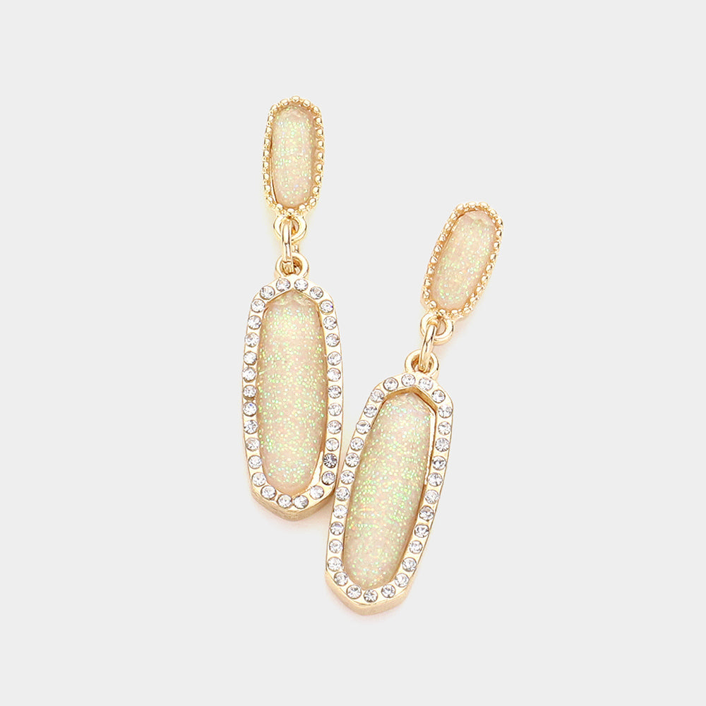 Madeline Love Brown, Gold Stone Paved Around Oval Dangle Earrings