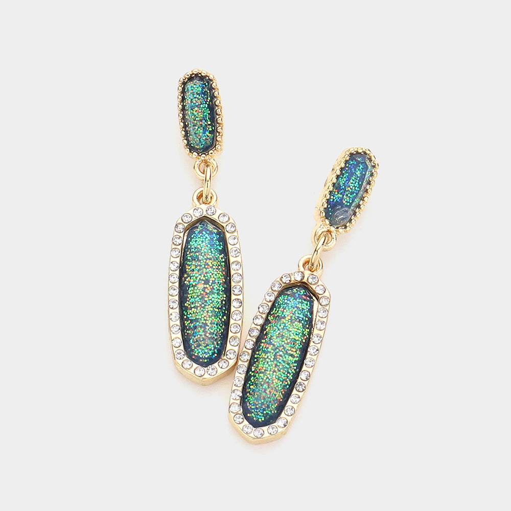 Madeline Love Gold, Navy Stone Paved Around Oval Dangle Earrings