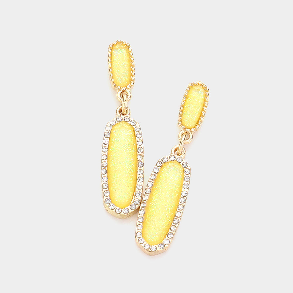 Madeline Love Gold, Yellow Stone Paved Around Oval Dangle Earrings