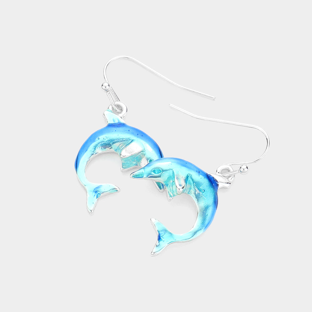 Madeline Love Multi, Silver Dolphin Dangle Earrings