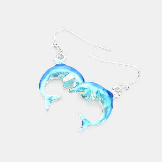 Madeline Love Multi, Silver Dolphin Dangle Earrings