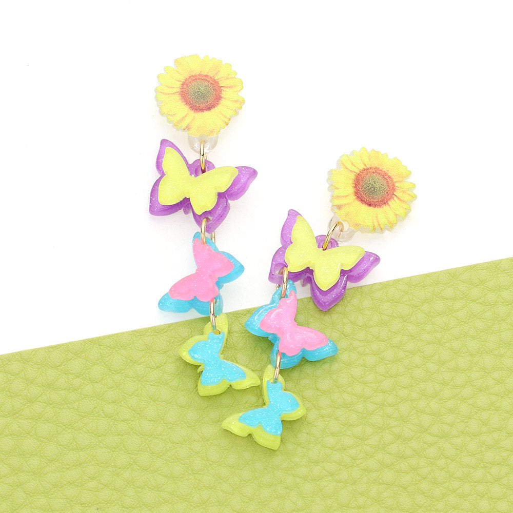 Madeline Love Multi Sunflower Butterfly Resin Dropdown Earrings