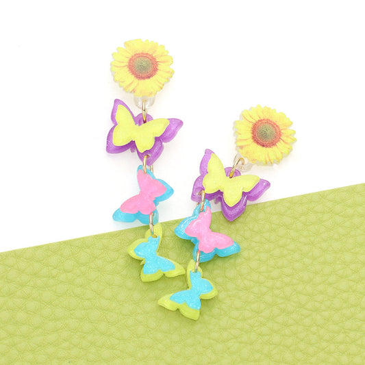 Madeline Love Multi Sunflower Butterfly Resin Dropdown Earrings