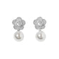 Madeline Love Rhodium, White White Gold Dipped CZ Pave Flower Pearl Drop Earrings - desc