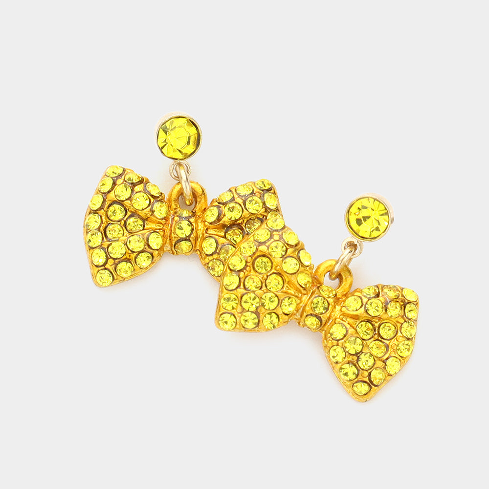 Madeline Love Yellow Rhinestone Embellished Bow Dangle Earrings