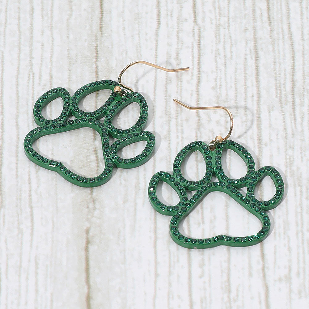 Madeline Love Green Rhinestone Paved Gameday Paw Dangle Earrings