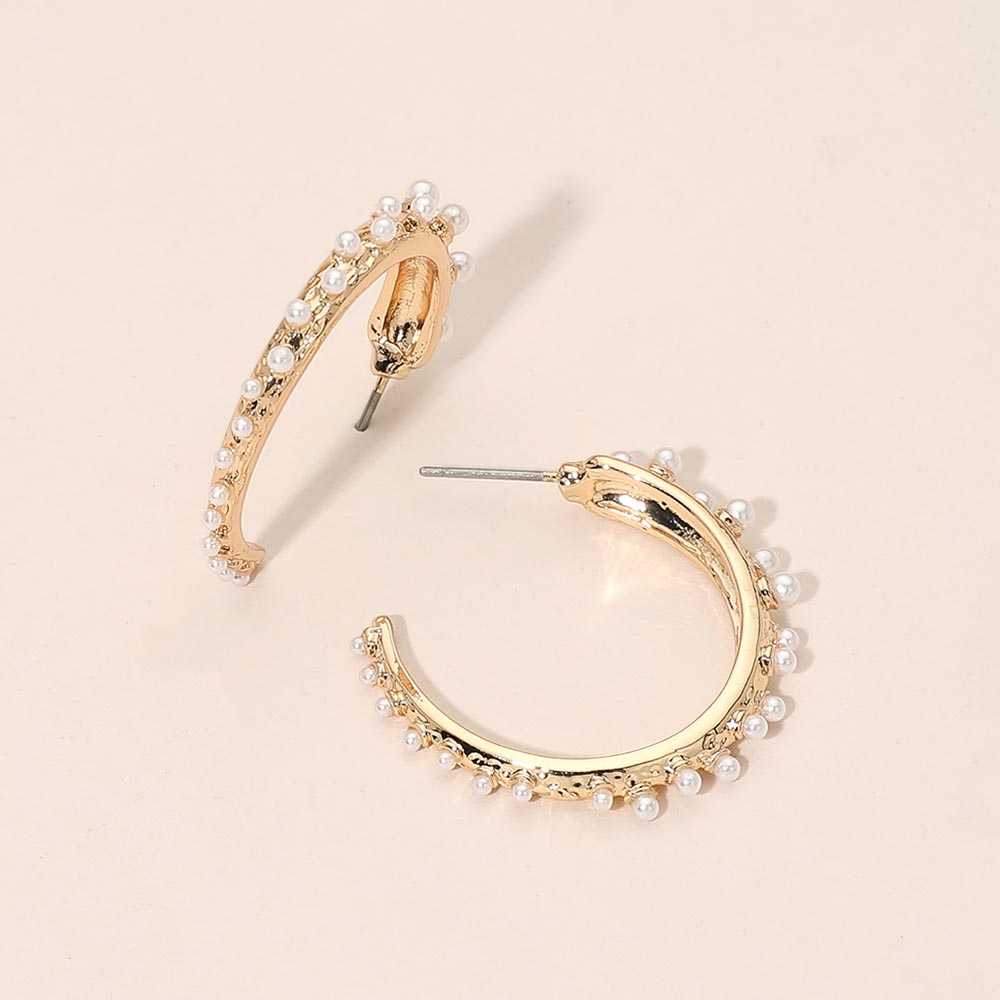 Madeline Love Gold Pearl Around Textured Hoop Earrings