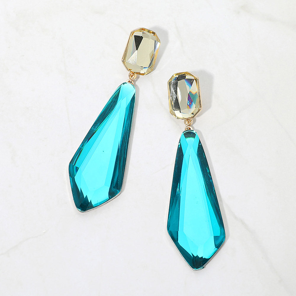 Madeline Love Blue Faceted Long Teardrop Statement Earrings