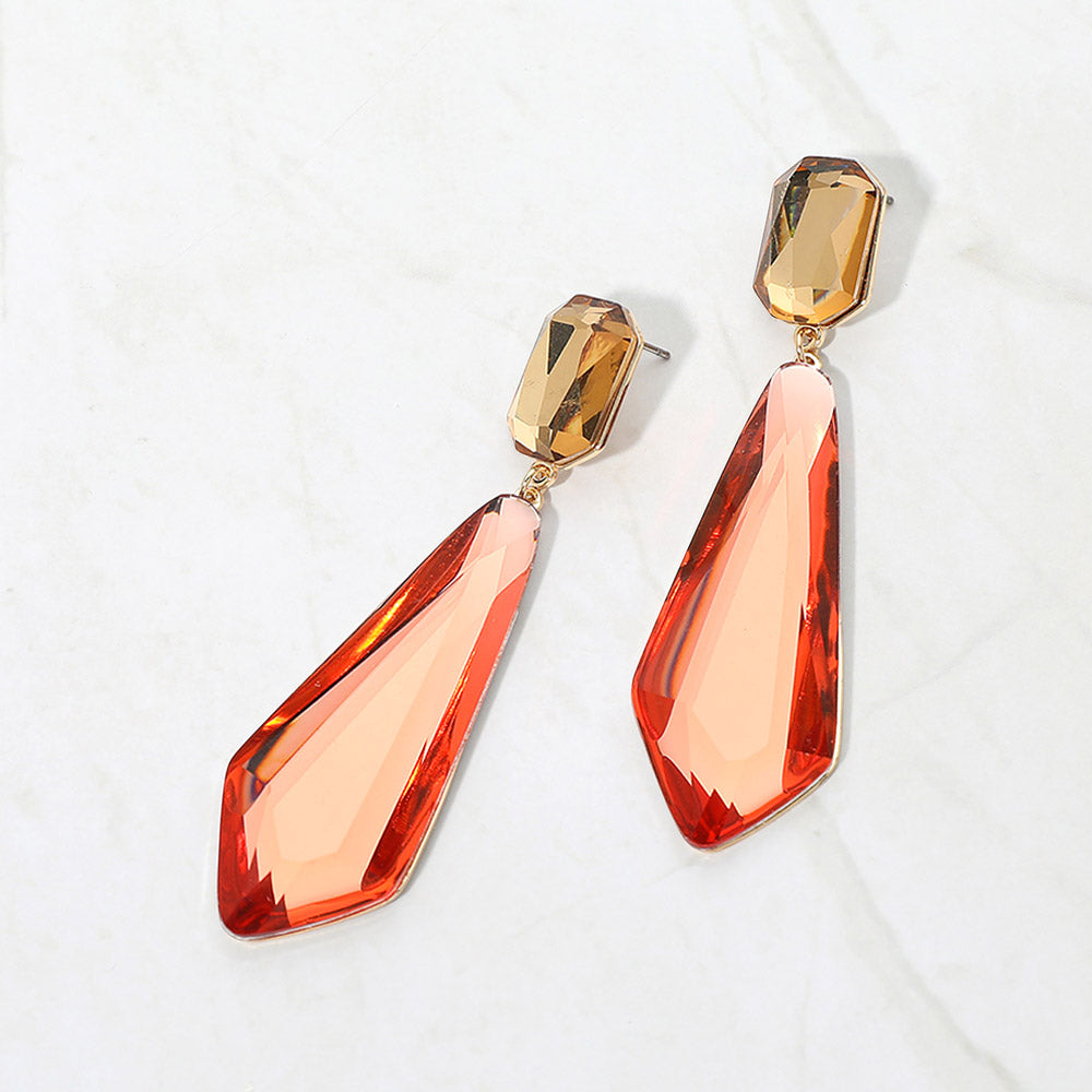 Madeline Love Orange Faceted Long Teardrop Statement Earrings