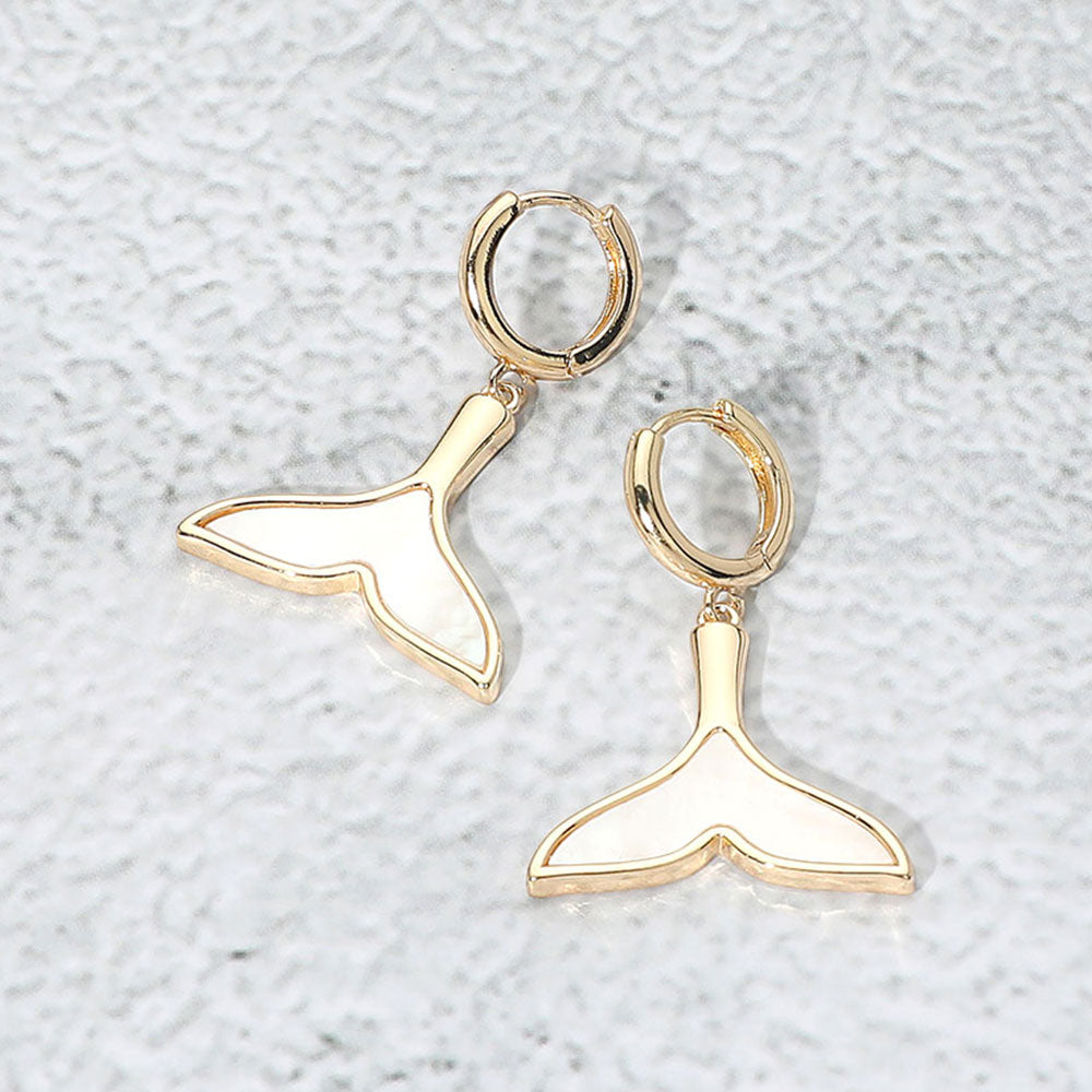 Madeline Love Gold, Mother of Pearl Mother of Pearl Inlay Whale Tale Dangle Earrings