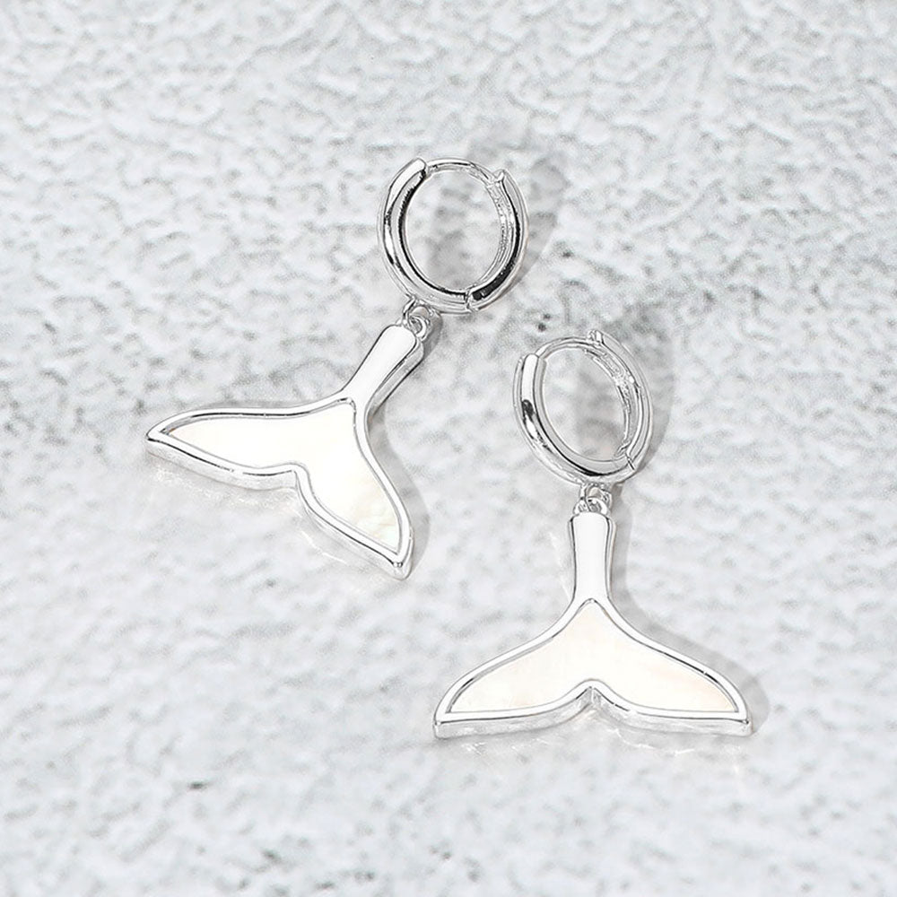 Madeline Love Mother of Pearl, Silver Mother of Pearl Inlay Whale Tale Dangle Earrings