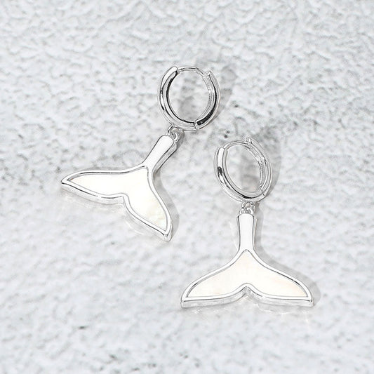 Madeline Love Mother of Pearl, Silver Mother of Pearl Inlay Whale Tale Dangle Earrings