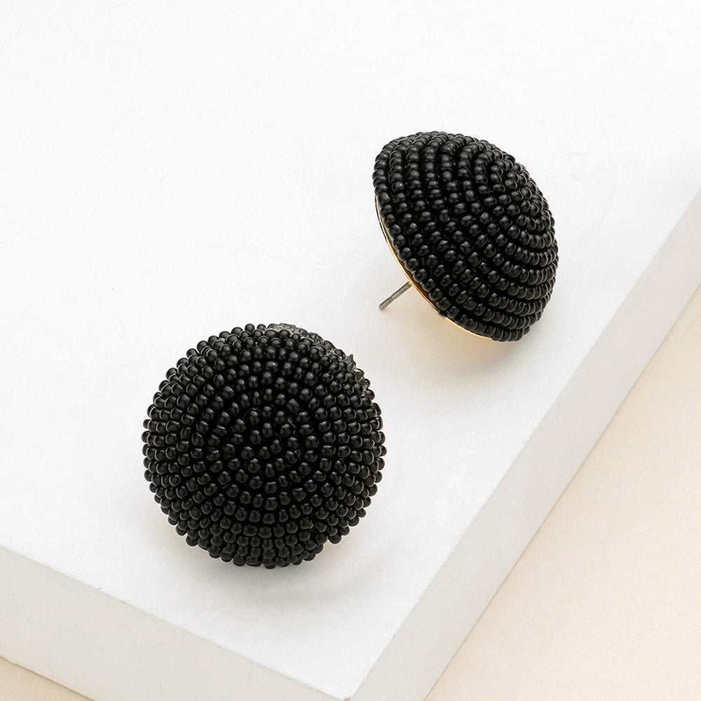 Madeline Love Black Seed Beaded Dome Earrings