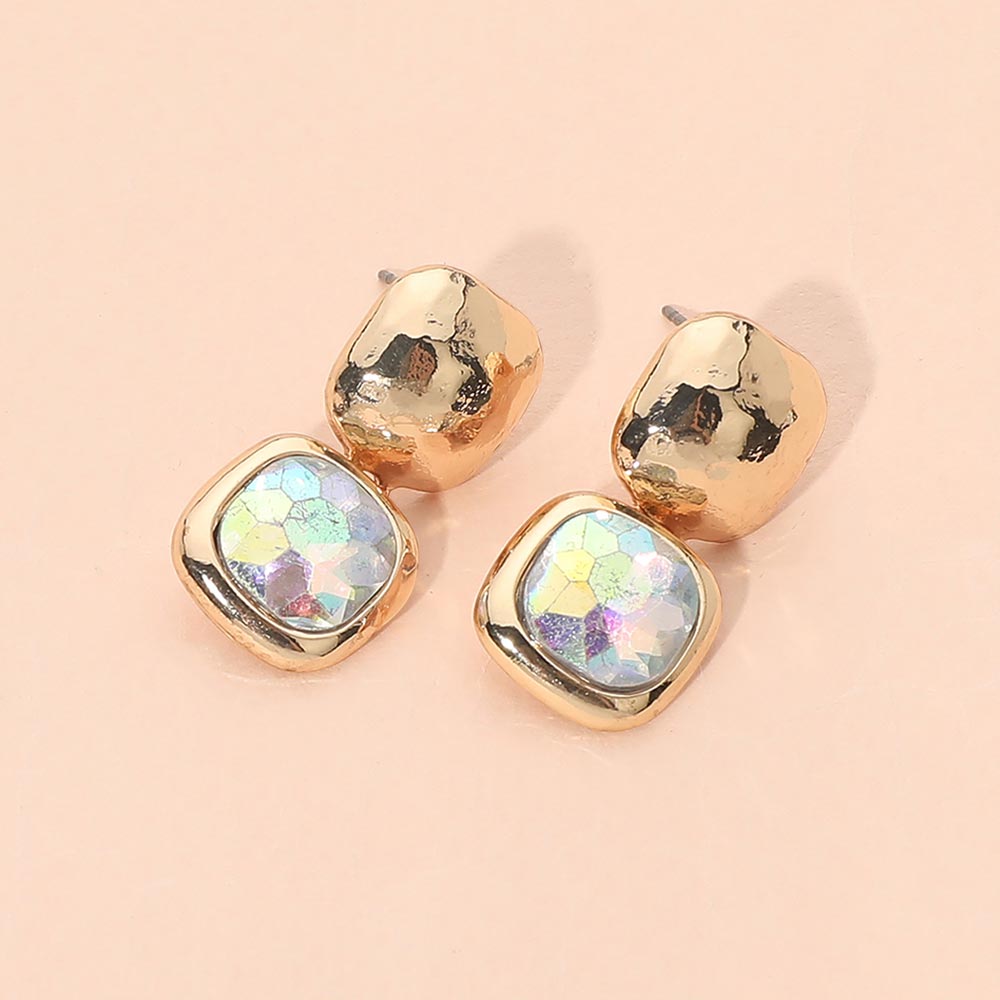 Madeline Love AB, Gold Geometric Square Stone Drop Earrings