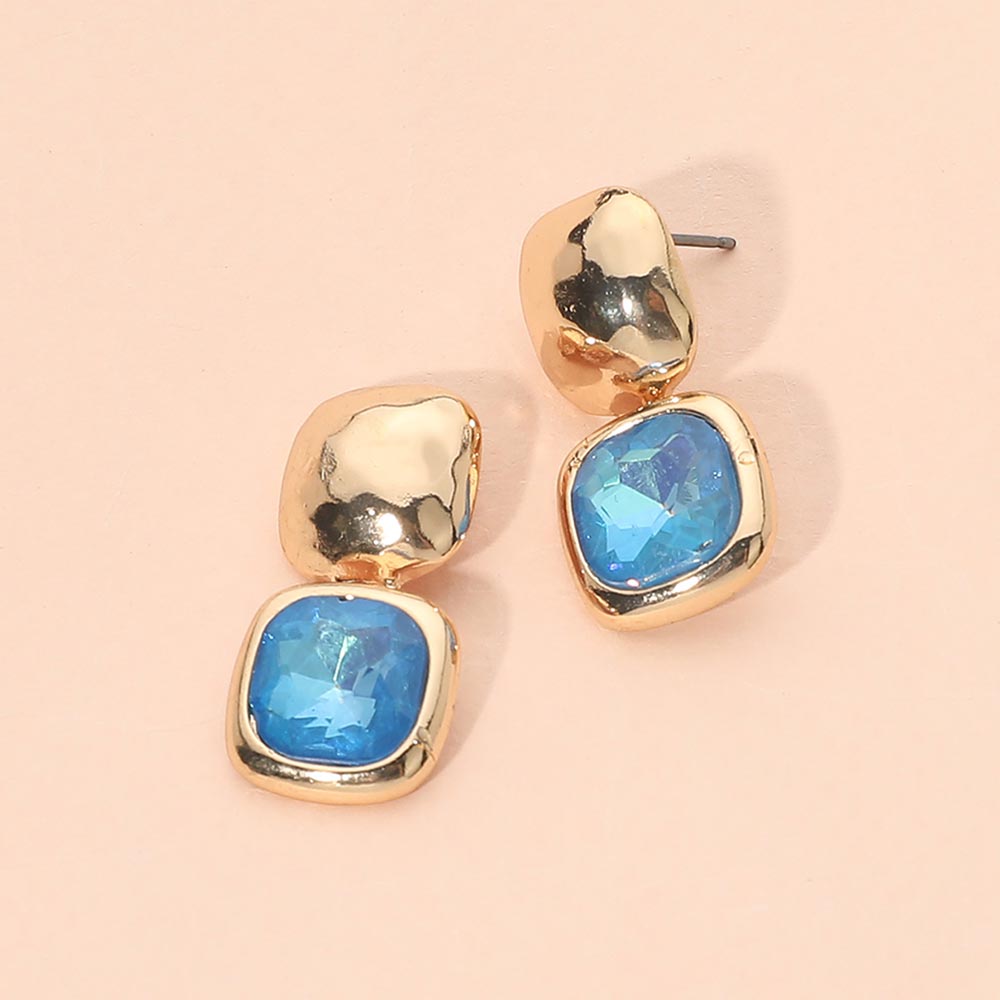 Madeline Love Blue, Gold Geometric Square Stone Drop Earrings
