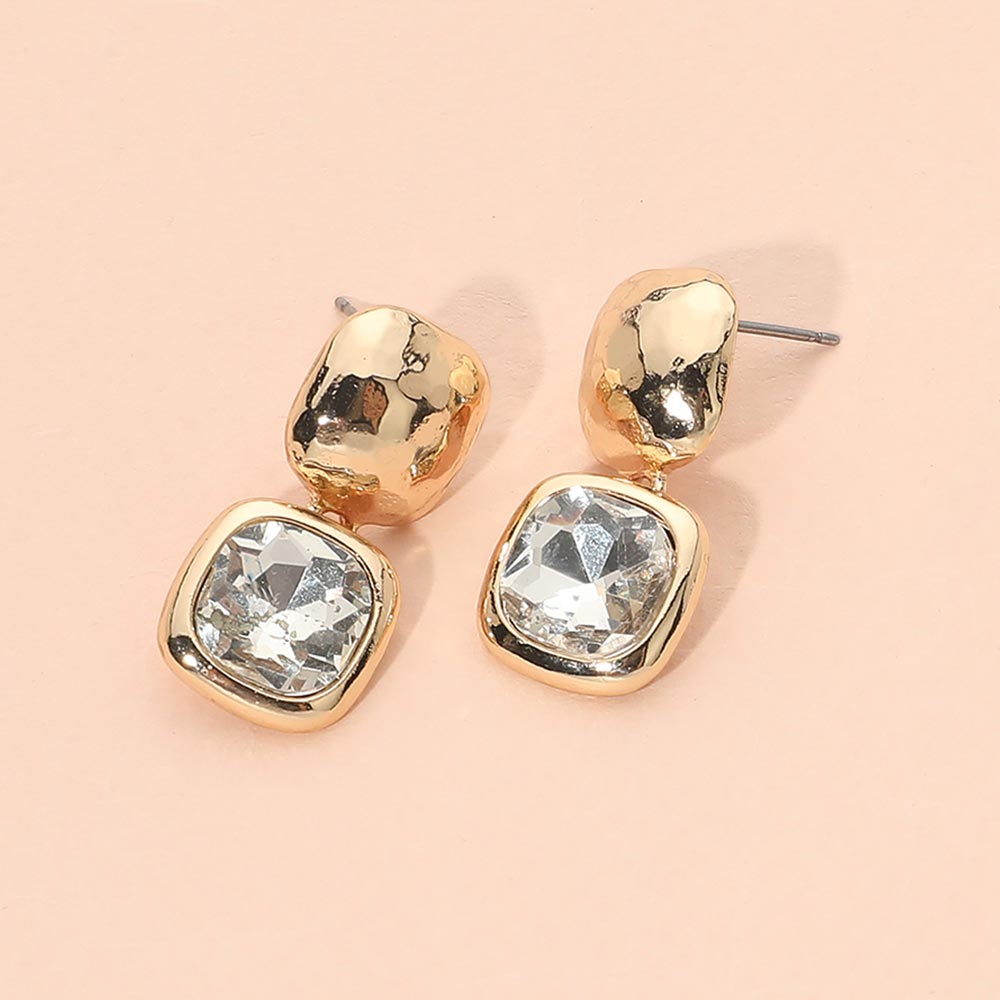 Madeline Love Clear, Gold Geometric Square Stone Drop Earrings