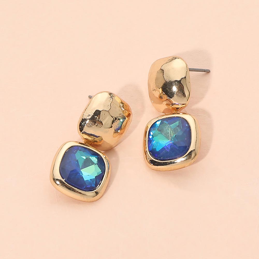 Madeline Love Blue, Dark, Gold Geometric Square Stone Drop Earrings