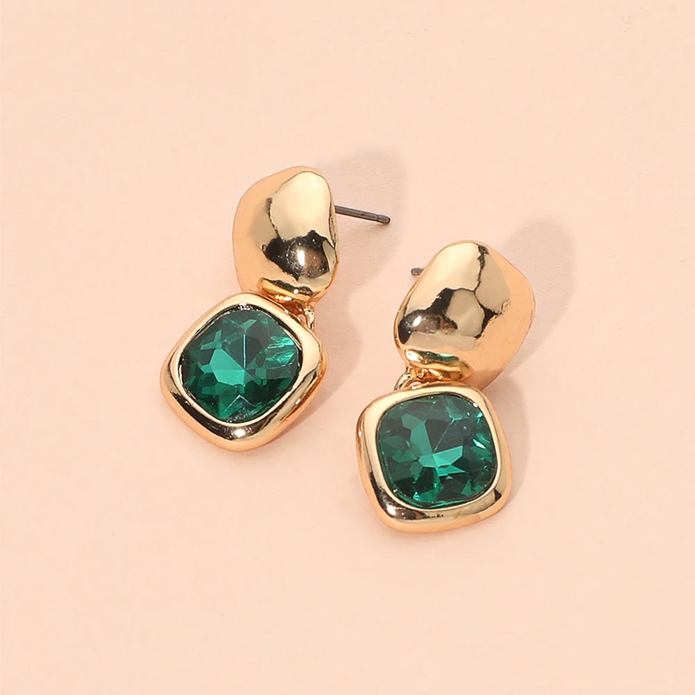 Madeline Love Emerald, Gold Geometric Square Stone Drop Earrings