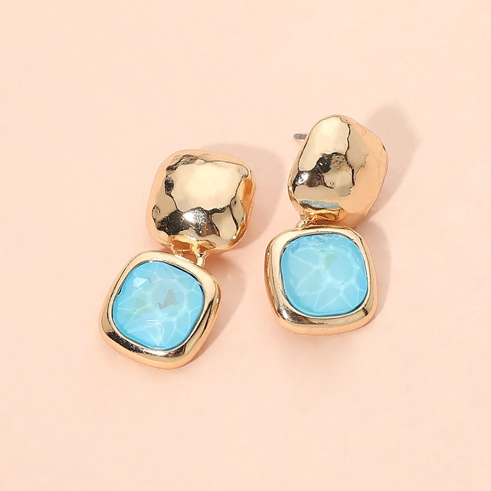 Madeline Love Gold, Light Blue Geometric Square Stone Drop Earrings