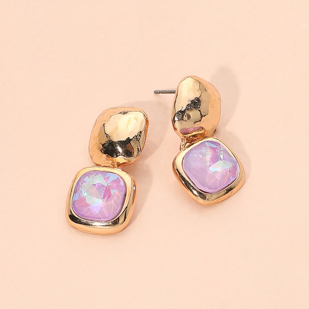 Madeline Love Gold, Lavender Geometric Square Stone Drop Earrings