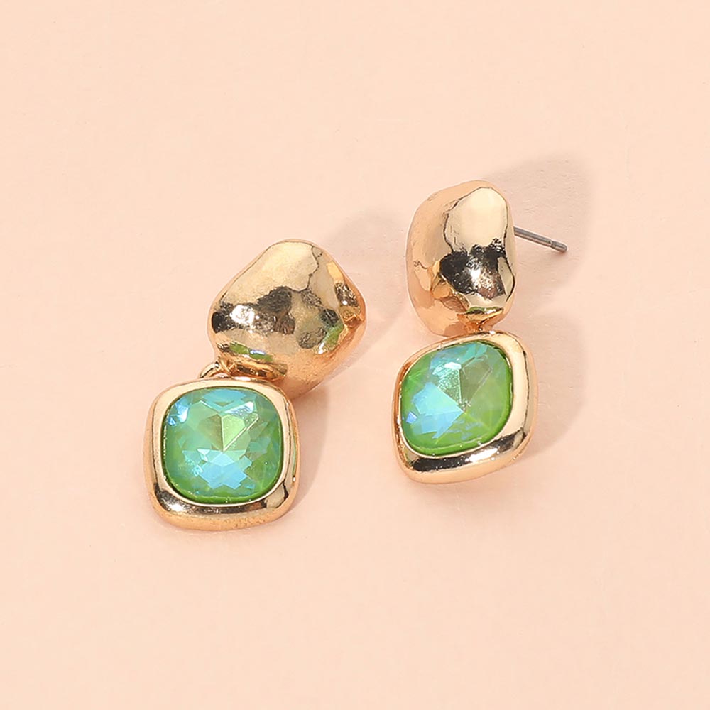 Madeline Love Gold, Green, Neon Geometric Square Stone Drop Earrings
