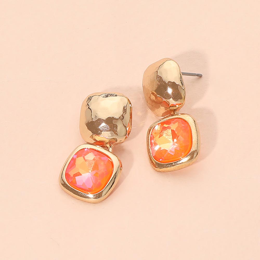 Madeline Love Gold, Neon, Orange Geometric Square Stone Drop Earrings