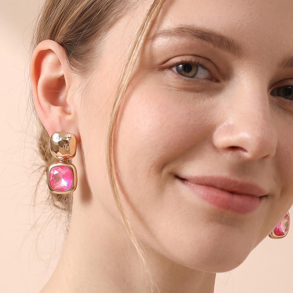 Madeline Love Gold, Neon, Pink Geometric Square Stone Drop Earrings