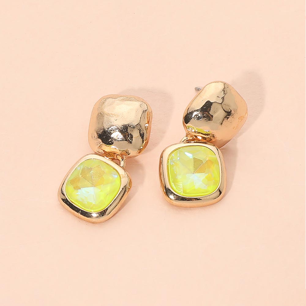 Madeline Love Gold, Neon, Yellow Geometric Square Stone Drop Earrings