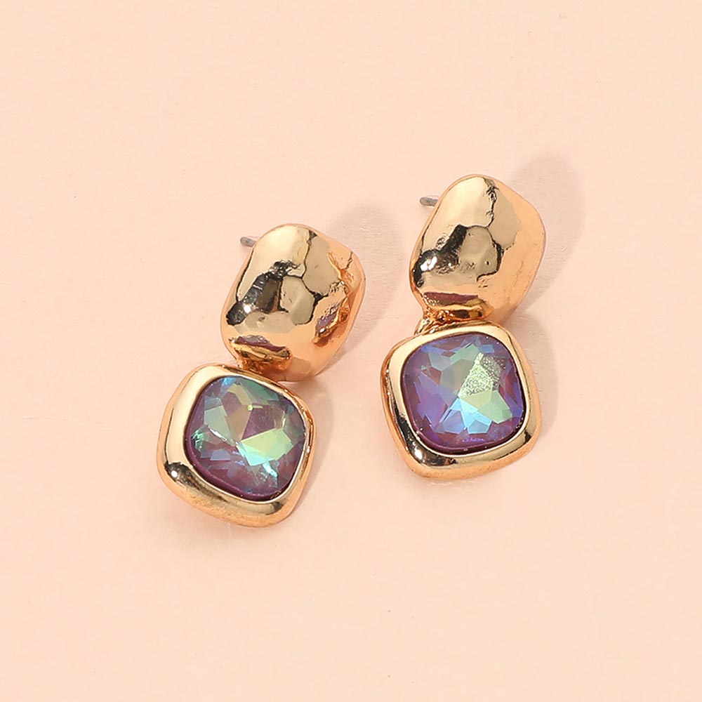 Madeline Love Gold, Purple Geometric Square Stone Drop Earrings
