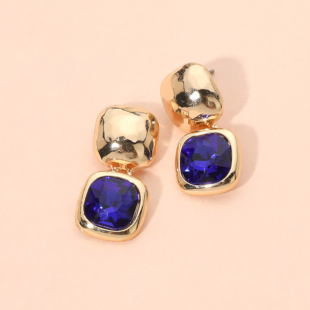 Madeline Love Gold, Sapphire Geometric Square Stone Drop Earrings