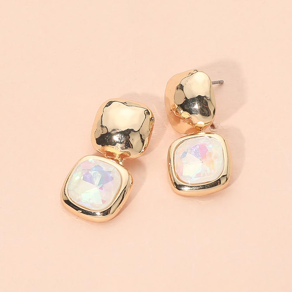 Madeline Love Gold, White Geometric Square Stone Drop Earrings