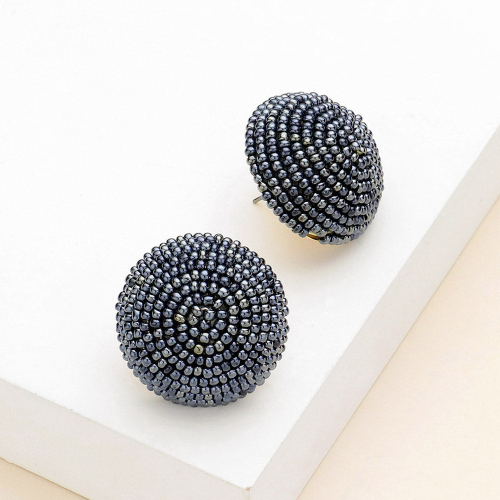 Madeline Love Hematite Seed Beaded Dome Earrings